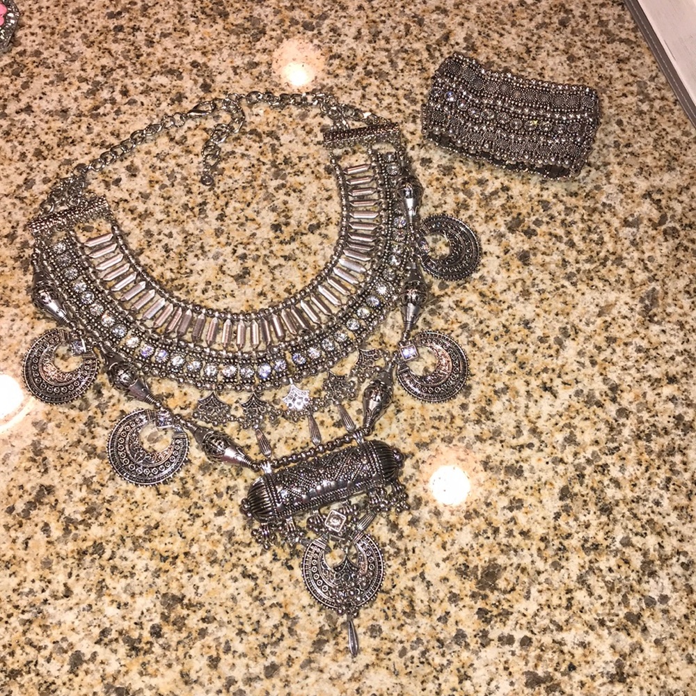 Boho Gypsy Warrior Necklace Rhinestone Statement